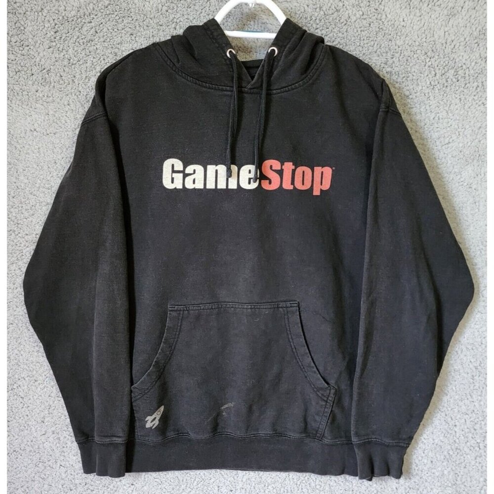 GameStop Black Spellout Logo Pullover Drawstring Hoodie Sweatshirt Size‎ Medium